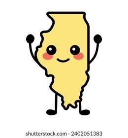 Illinois a US state color element.
Smiling cartoon character. United state of America. Map with county borders.