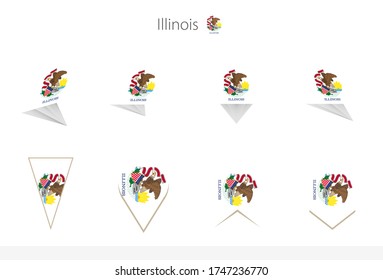 Illinois US State flag collection, eight versions of Illinois vector flags. Vector illustration.