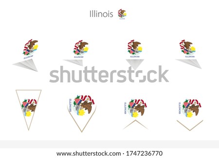Illinois US State flag collection, eight versions of Illinois vector flags. Vector illustration.