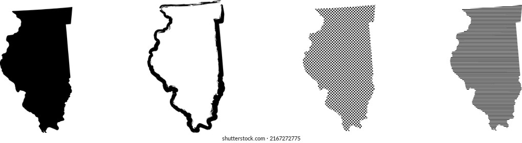 Illinois US state map in black color and outline isolated on white background. Vector illustration.