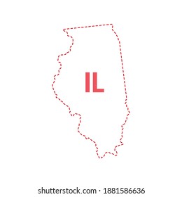Illinois US state map outline dotted border. Vector illustration. Two-letter state abbreviation.