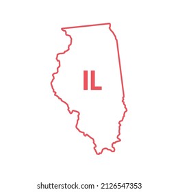 Illinois US state map red outline border. Vector illustration isolated on white. Two-letter state abbreviation. Editable stroke. Adjust line weight.