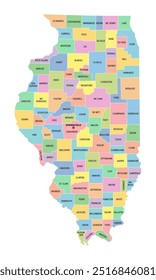 Illinois, U.S. state, subdivided into 102 counties, multi colored political map with capital Springfield, borders and county names. State in the Midwestern region of United States. Land of Lincoln.