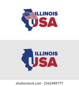 Illinois USA city logo with Illinois city map elements and United States flag for business identity and screen printing on t-shirts, shirts, etc.