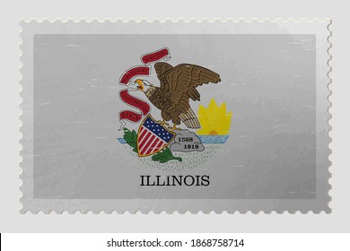 Illinois USA flag on old postage stamp, vector