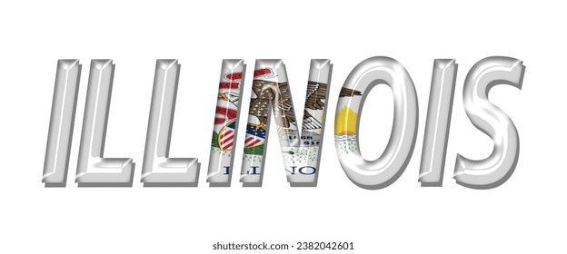 Fuente de texto de la bandera de Illinois USA, fondo colorido de la bandera de Illinois 3D, ilustración vectorial de la bandera de Illinois