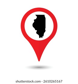 Illinois USA map with red pin for location and navigation