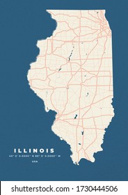 Illinois USA Map Road Poster Flyer Vector 
