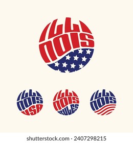 Illinois USA patriotic sticker or button set. Vector illustration for travel stickers, political badges, marketing.
