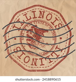 Illinois, USA Stamp Travel Passport. Design Retro Symbol Country. Old Vintage Postmark.