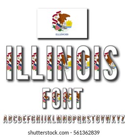 Illinois USA state flag font. Alphabet stylized by state flag. Vector typeset