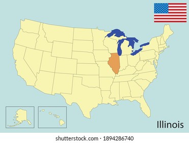 Illinois, usa states colorful map, vector illustration 