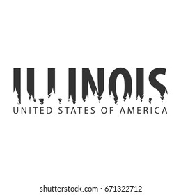 Illinois. USA. United States of America. Text or labels with silhouette of forest