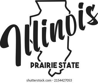 Illinois, Vektorgrafik. Präriechter Spitzname. Die Vereinigten Staaten von Amerika umreißen Silhouette. Handgezeichnete Karte des US-Territoriums. Bild für die USA Poster, Banner, T-Shirt, Druck, Dekoration