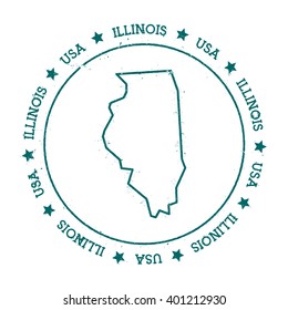 Illinois vector map. Retro vintage insignia with US state map. Distressed visa stamp with Illinois text wrapped around a circle and stars. USA state map vector illustration.