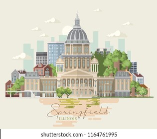 Illinois vector postcard. US state. United States of America. 