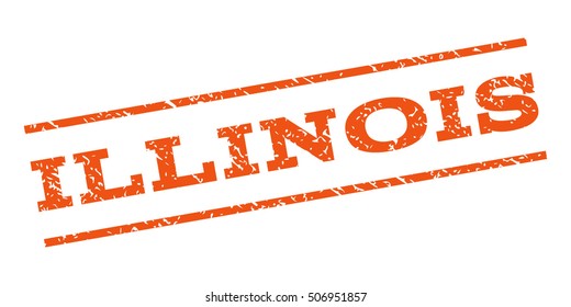 Illinois watermark stamp. Text caption between parallel lines with grunge design style. Rubber seal stamp with scratched texture. Vector orange color ink imprint on a white background.