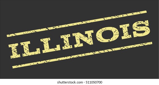 Illinois watermark stamp. Text caption between parallel lines with grunge design style. Rubber seal stamp with unclean texture. Vector khaki yellow color ink imprint on a gray background.