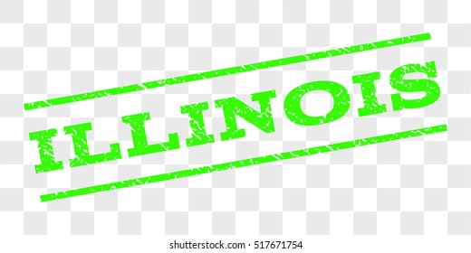Illinois watermark stamp. Text caption between parallel lines with grunge design style. Rubber seal stamp with dirty texture. Vector light green color ink imprint on a chess transparent background.