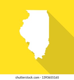 Illinois white map,border flat simple style with long shadow on yellow background.