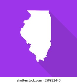 Illinois white map,border flat simple style with long shadow on purple background svg