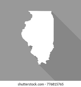 Illinois white map,border flat simple style with long shadow on grey background svg