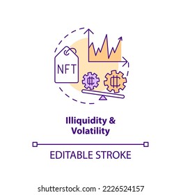 Illiquidity and volatility concept icon. Industry problem. NFT disadvantage abstract idea thin line illustration. Isolated outline drawing. Editable stroke. Arial, Myriad Pro-Bold fonts used
