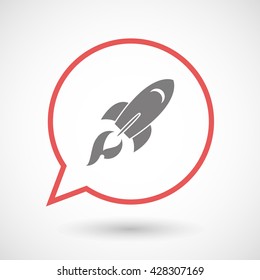 Illistration of an isolated line art comic balloon with a rocket
