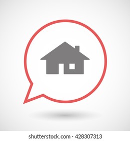 Illistration of an isolated line art comic balloon with a house