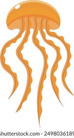 Illistration of jellyfish with long tentacle and orange color