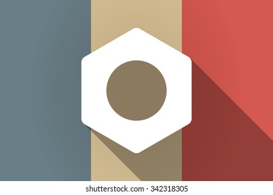 Illistration of a long shadow flag of France vector icon with a nut