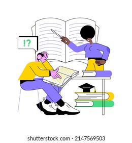 Illiteracy Abstract Concept Vector Illustration. Learning Difficulties Disability, Inability To Read Write, Uneducated People, Dyslexia, Children At School, Adult Man Learning Abstract Metaphor.
