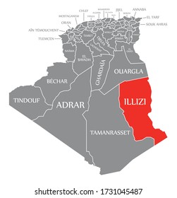 Illizi red highlighted in map of Algeria