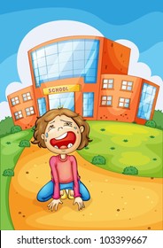 Illlustration of a girl crying at school