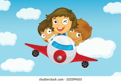 Illlustration of kids on a plane
