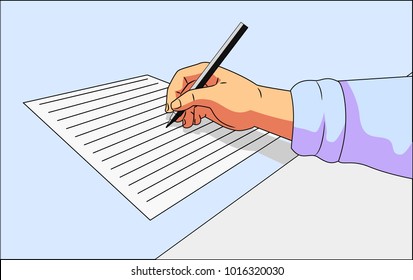 illlustration of a person holds pen and write in the blank paper with various angle .Vector isolated illustration . For article ,page ,cover ,poster ,banner ,motion graphic ,explainer video etc.