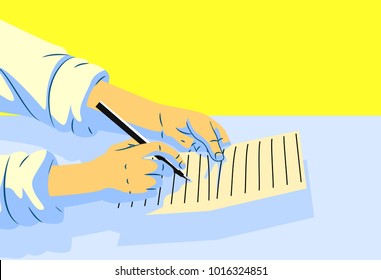 Illlustration Person Holds Pen Write Blank Stock Vector (Royalty Free ...