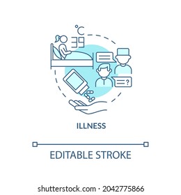 Icon für krankheitsblaues Konzept. Ein zusätzlicher Wasserverbrauch ist erforderlich. Infektion und Entzündung der Grippe. Rehydration abstrakte Idee dünne Linie Illustration. Vektorgrafik einzeln auf Umrissfarben. Bearbeitbarer Hub