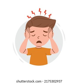 Illness boy showing dizzy symptoms vector illustration