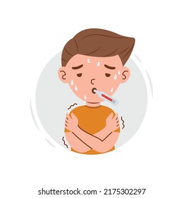 Illness boy showing fever symptoms vector illustration