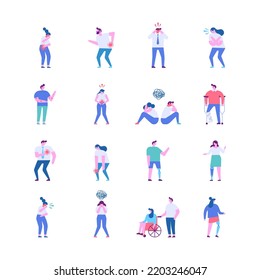 Illness, disease, Fever flat vector people set