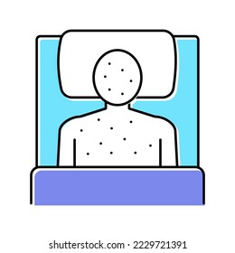 Krankheit Menschen mit Ausschlag im Bett Farbe Symbol Vektorgrafik. Erkrankungen des Menschen mit Ausschlag im Bett Schild. einzelne Symbolillustration