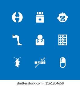 illness icon. 9 illness set with doctor, pill, cockroach and pills vector icons for web and mobile app