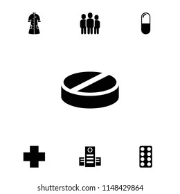 Illness icon. collection of 7 illness filled icons such as hospital, pill, nurse gown, medical cross. editable illness icons for web and mobile.