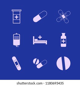 illness icon. illness vector icons set hospital bed, patches medicine, tablet capsule and capsule