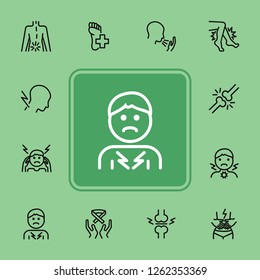 Illness line icons. Set of line icons on white background. Pain, headache, bones. Healthcare concept. Vector illustration can be used for topics like medicine, surgery, healthcare
