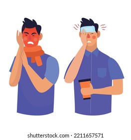 illness man symptom characters vector illustration concept design
