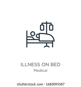 Illness on bed icon. Thin linear illness on bed outline icon isolated on white background from medical collection. Line vector sign, symbol for web and mobile