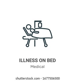 Illness on bed outline vector icon. Thin line black illness on bed icon, flat vector simple element illustration from editable medical concept isolated stroke on white background