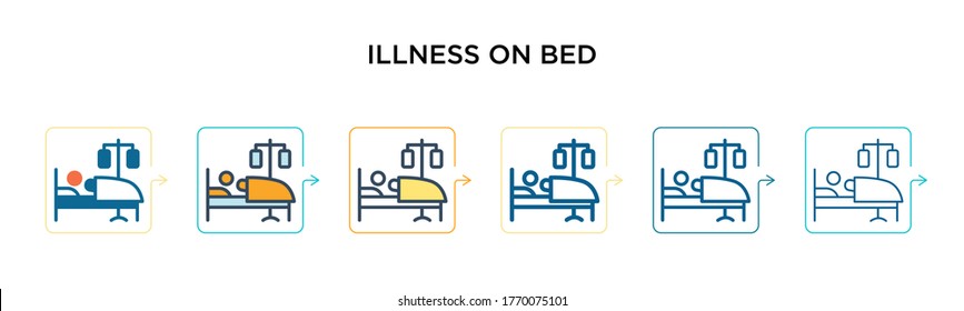 Illness on bed vector icon in 6 different modern styles. Black, two colored illness on bed icons designed in filled, outline, line and stroke style. Vector illustration can be used for web, mobile,